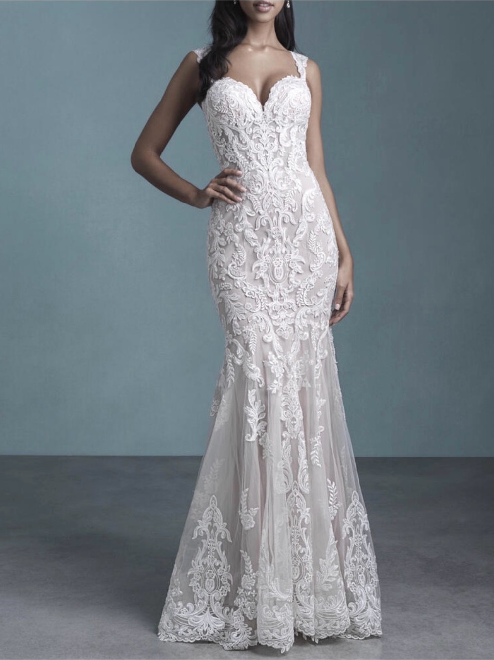 Allure Bridals Ivory Lace Mermaid Gown with Sweetheart Bodice